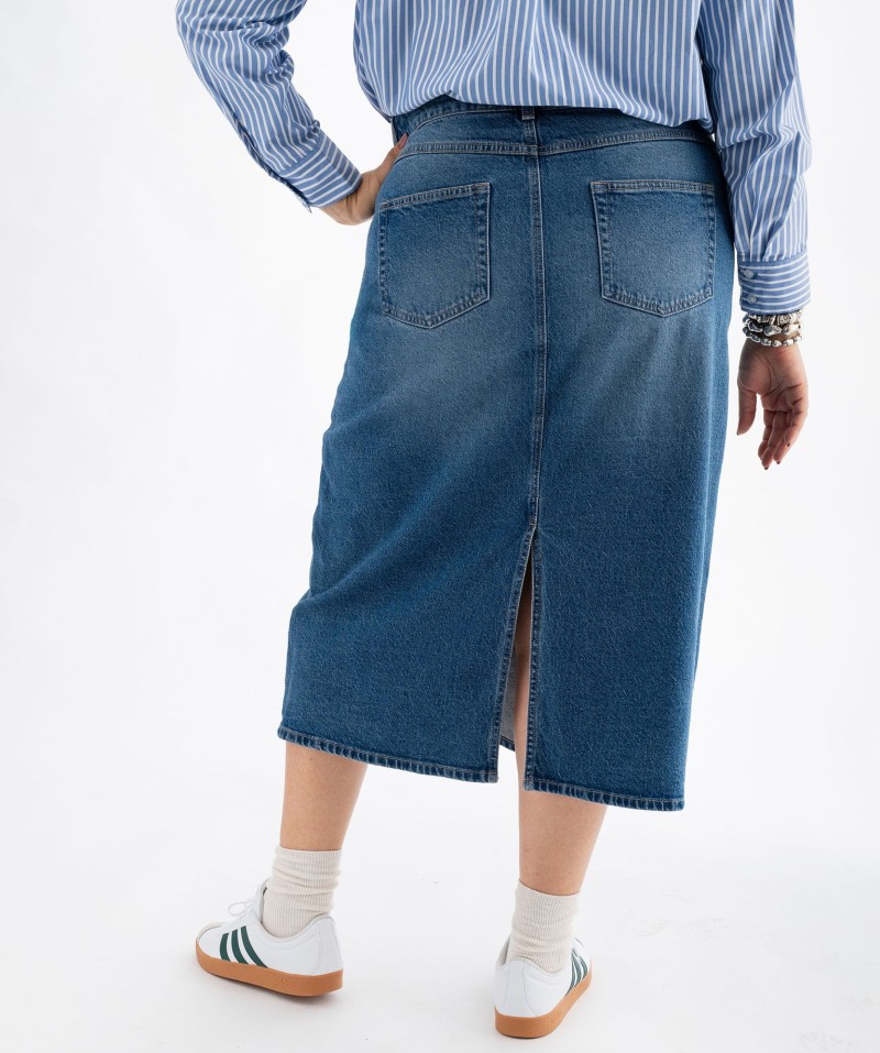Jupe en jean longue en denim stretch femme grande taille[MISSING]